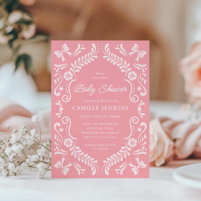 Convite Chá de fraldas mexicano Fiesta Girl (Girl Papel Picado Baby Shower Invitation)