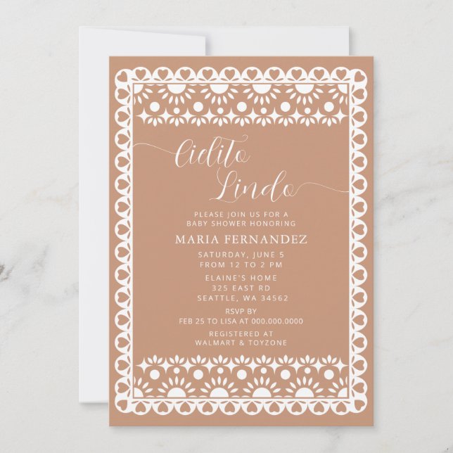 Convite Chá de fraldas mexicano Picado Cielito Lindo (Frente)