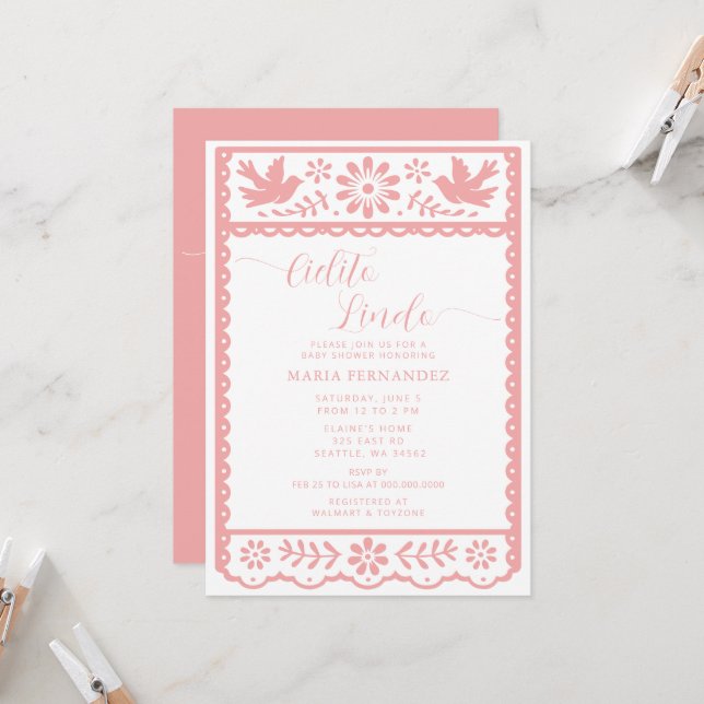 Convite Chá de fraldas mexicano Picado Cielito Lindo (Frente/Verso In Situ)