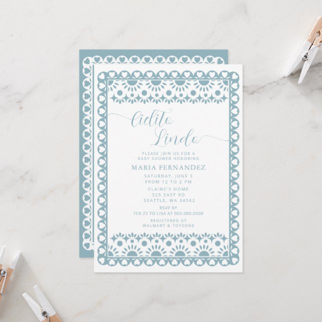 Convite Chá de fraldas mexicano Picado Cielito Lindo (Frente/Verso In Situ)