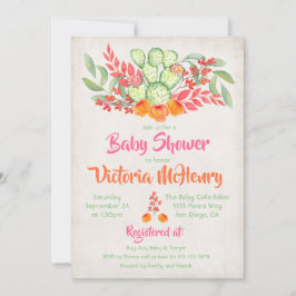 Convite Chá de fraldas Mexicano Watercolor Cactus Invtions