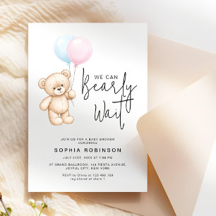 Convite Chá de fraldas Minimalista do Urso de Teddy Modern