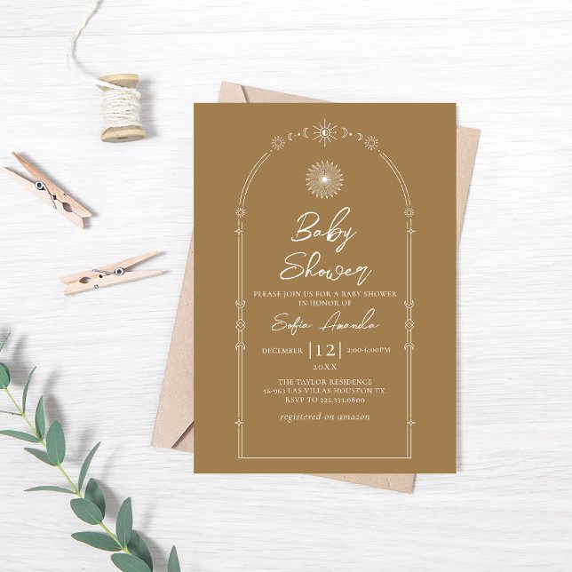 Convite Chá de fraldas Mínimo Celestial Monoline Mandala (Criador carregado)