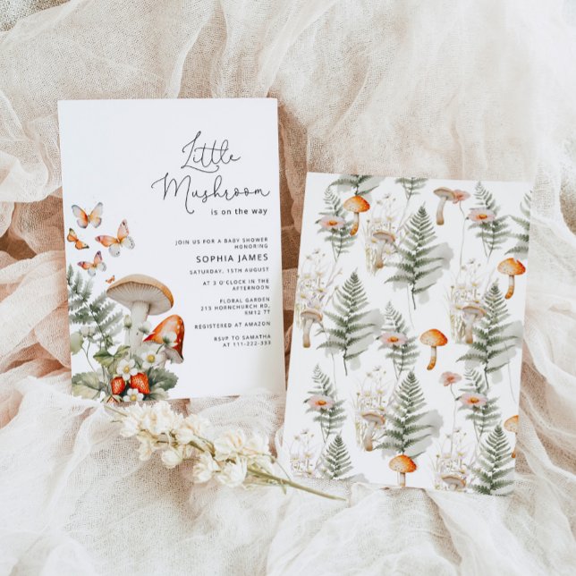 Convite Chá de fraldas mínimo de cogumelo (Criador carregado)