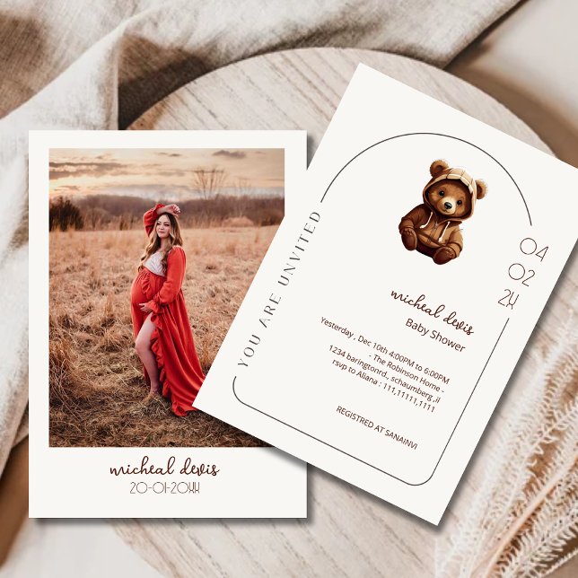 Convite Chá de fraldas Mínimo de Foto do Urso de Foto Boni (Criador carregado)