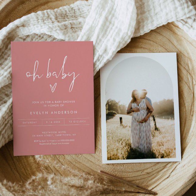 Convite CHÁ DE FRALDAS Mínimo de Foto Rosa, Rosa, STELLA (Criador carregado)