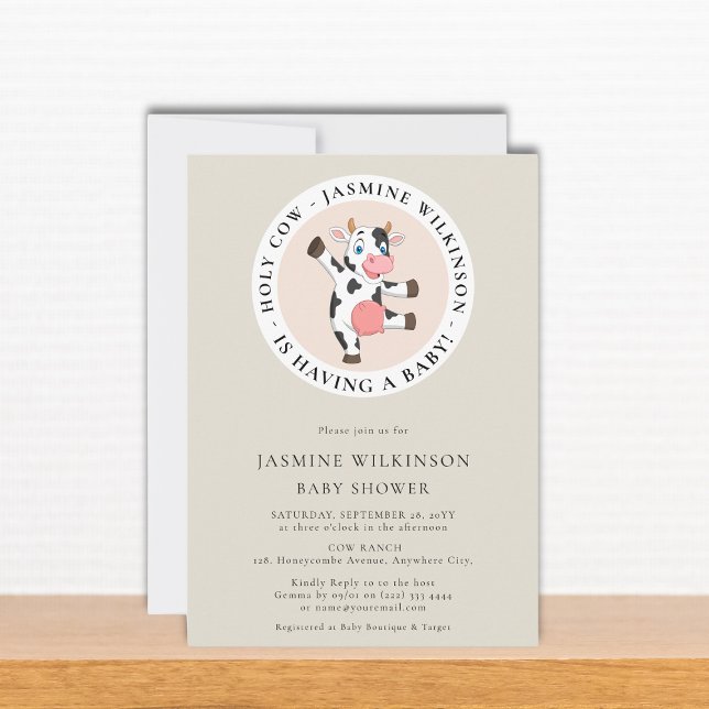 Convite Chá de fraldas mínimo neutro em gêneros da vaca sa (Criador carregado)