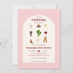 Convite Chá de fraldas Mínimo Rosa de Rodeo Cowgirl
