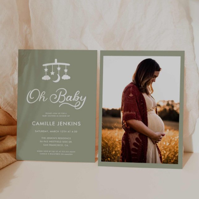 Convite Chá de fraldas Mínimo Verde Moderno (Criador carregado)