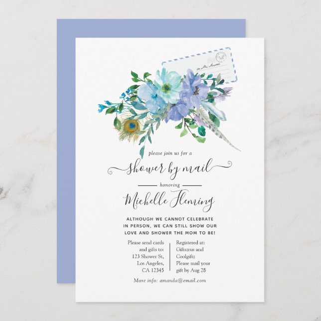 Convite Chá de fraldas Mint e Blue Boho por Email (Frente/Verso)