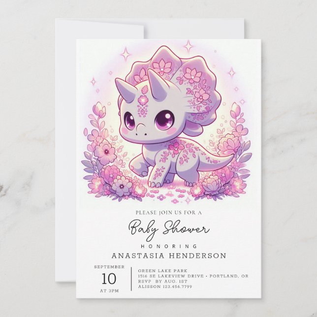 Convite Chá de fraldas Mítico Majestoso Dinossauro (Frente)