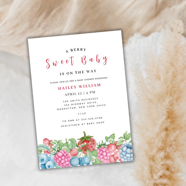 Convite Chá de fraldas Modern Wild Berry Sweet (Modern Wild Berry Sweet Baby Shower In Invitation)