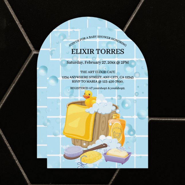 Convite Chá de fraldas Moderno de Bolhas de Borracha Ducky (Criador carregado)