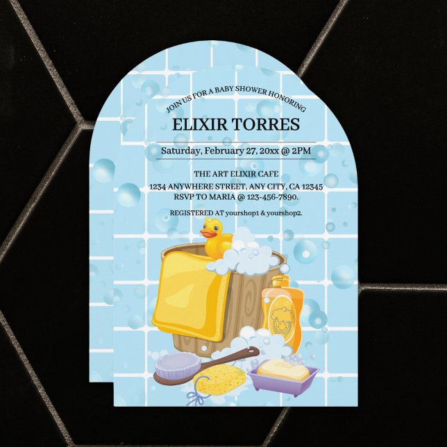 Convite Chá de fraldas Moderno de Bolhas de Borracha Ducky (Criador carregado)