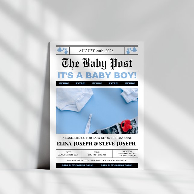 Convite Chá de fraldas Moderno de Fotografias do Jornal (Criador carregado)