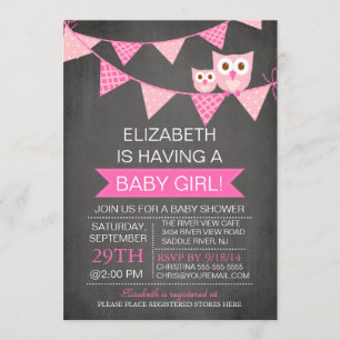 Convite Chá de fraldas Moderno de Garota de Bunting Owl