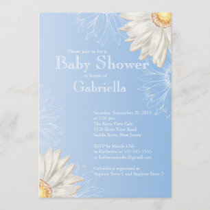 Convite Chá de fraldas moderno de Gerbera Daisy Azul e Br