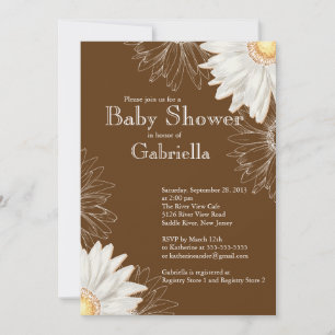 Convite Chá de fraldas Moderno de Gerbera Daisy Brown & W