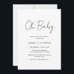 Convite Chá de fraldas Moderno de Script Russo Elegante Si<br><div class="desc">Convite moderno de chá de fraldas preto e branco com um simples design com "Oh Baby" em uma tipografia de script de estilo rústico. Este elegante convite neutro de gênero com um layout minimalista é excelente quer você esteja tendo um menino ou uma garota.</div>
