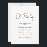Convite Chá de fraldas Moderno de Script Russo Elegante Si<br><div class="desc">Convite moderno de chá de fraldas preto e branco com um simples design com "Oh Baby" em uma tipografia de script de estilo rústico. Este elegante convite neutro de gênero com um layout minimalista é excelente quer você esteja tendo um menino ou uma garota.</div>