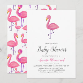 Convite Chá de fraldas Moderno Flamingo Rosa