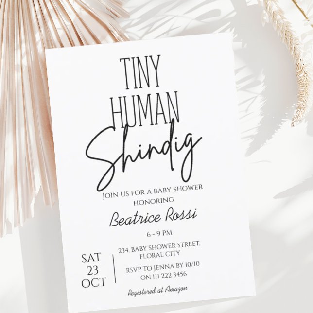 Convite Chá de fraldas Moderno Neutro de Shindig Humano Pe (Tiny Human Shindig Baby Shower Invitation)