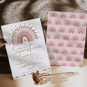 Convite Chá de fraldas Moderno Rosa Boho Rainbow Sunshine