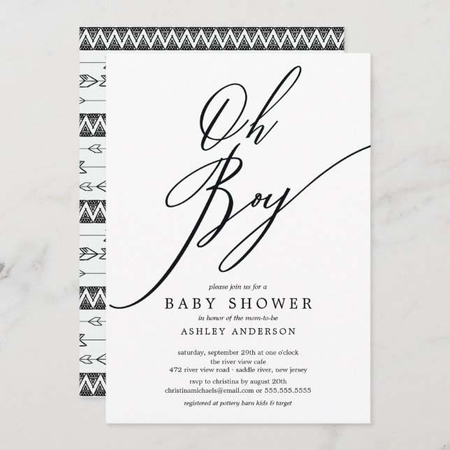 Convite Chá de fraldas Moderno Tribal Oh Boy (Frente/Verso)