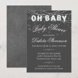 Convite Chá de fraldas Monocromático Oh   Luzes de cadei