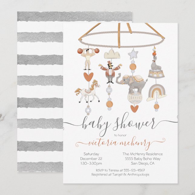 Convite Chá de fraldas Móvel de Circo (Frente/Verso)