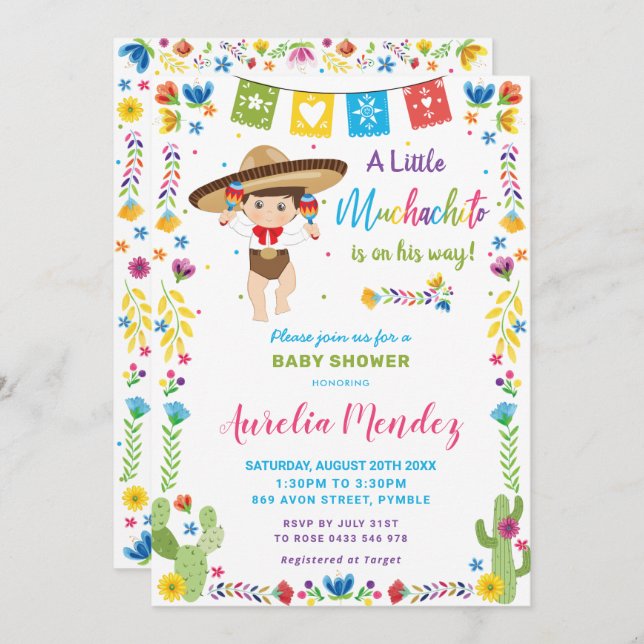 Convite Chá de fraldas Muchacho Muchachito (Frente/Verso)