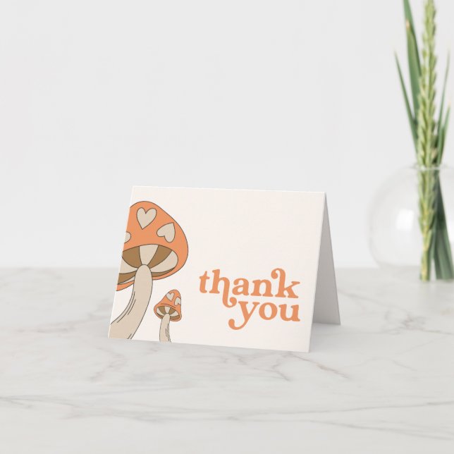 Convite Chá de fraldas Mushroom Obrigado | Laranja e casta (Frente)