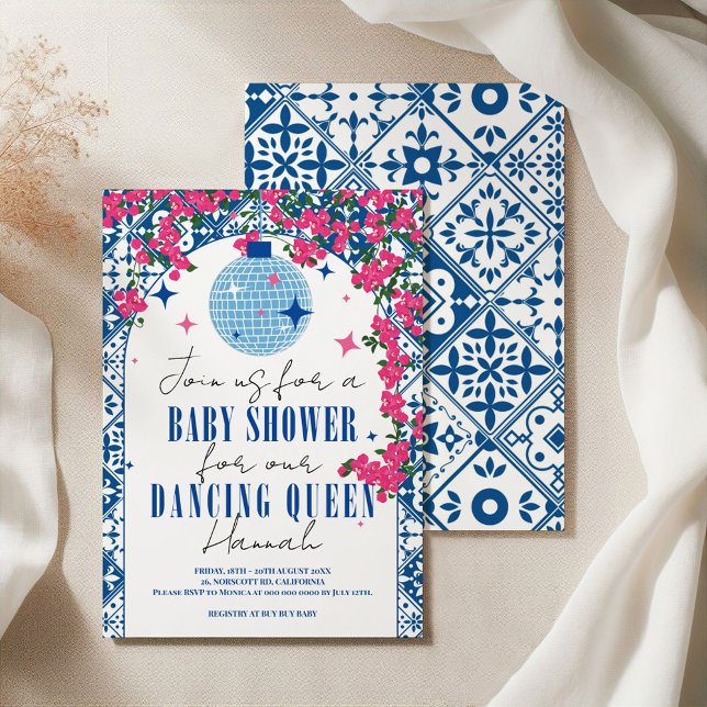 Convite Chá de fraldas musical Santorini Bougainvillea (Criador carregado)