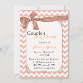 Convite Chá de fraldas Na moda Peach Chevron Casal