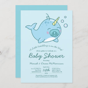 Convite Chá de fraldas Narral Cute Kawaii Blue Boy