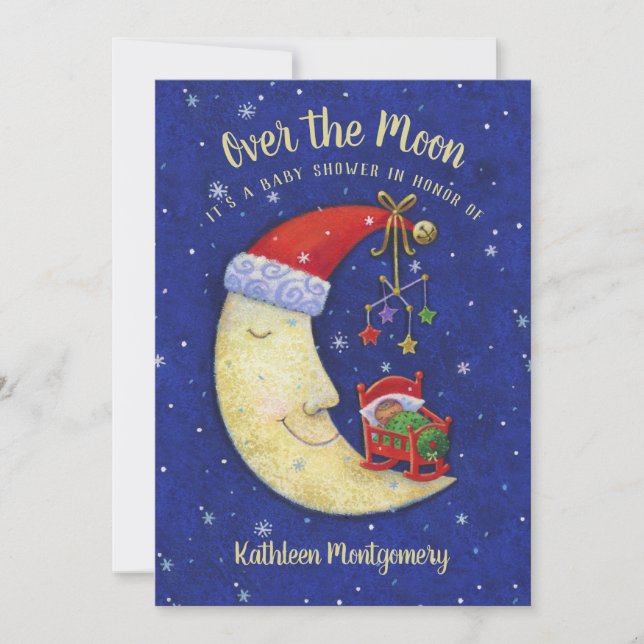 Convite Chá de fraldas Natal Sobre a Lua (Frente)