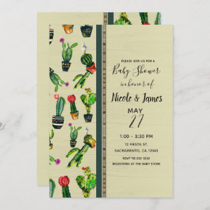 Convite Chá de fraldas Natural da Planta de Cactus Sudoest
