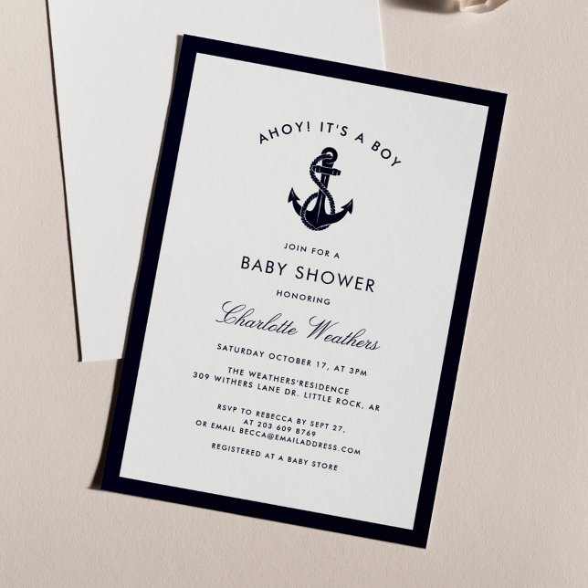 Convite Chá de fraldas Náutico (Boy Baby Shower Nautical Anchor Invitation)