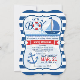 Convite Chá de fraldas Náutico; Bandas Azuis e Brancas
