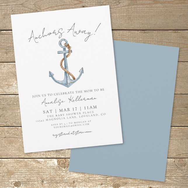 Convite Chá de fraldas Náutico de Âncora (Anchor Nautical Baby Shower Invitation)