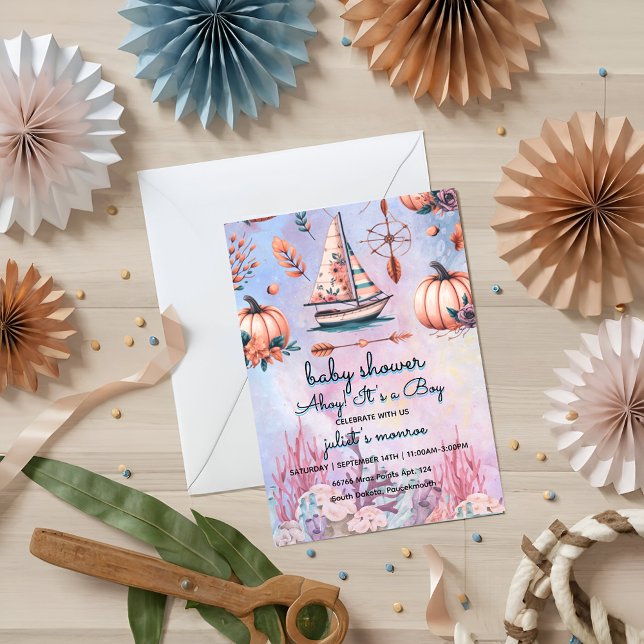 Convite chá de fraldas náutico de veleiro oceânico de cria (Criador carregado)