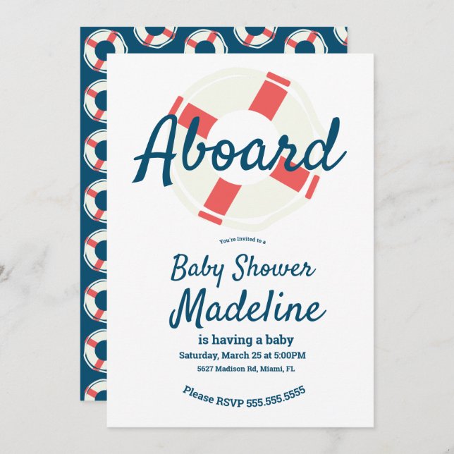 Convite Chá de fraldas náutico do anel de salvamento geomé (Frente/Verso)