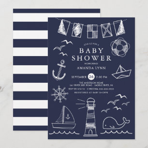 Convite Chá de fraldas náutico do menino do veleiro