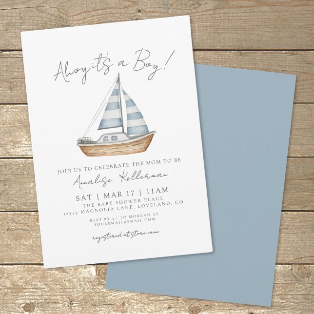 Convite Chá de fraldas náutico mínimo (Watercolor Minimal Nautical Baby Shower Invitation)
