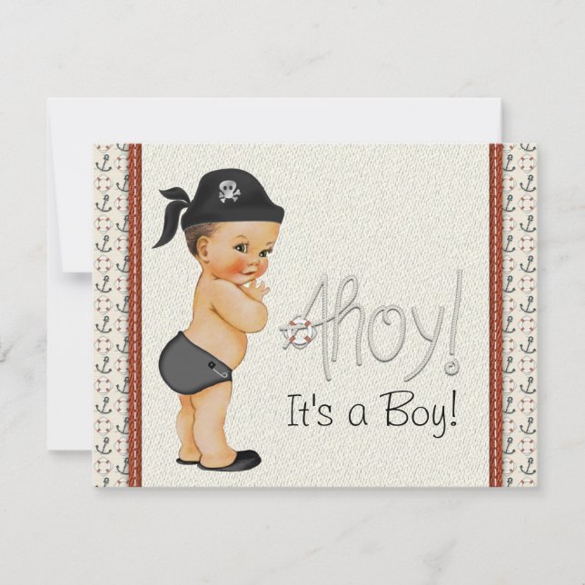 Convite Chá de fraldas Náutico para Meninos Piratas (Frente)