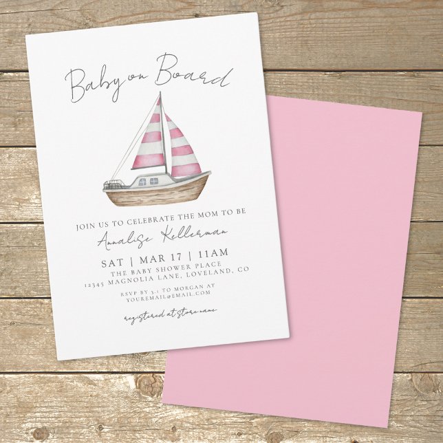Convite Chá de fraldas náutico rosa (Pink Nautical Baby Shower Invitation)