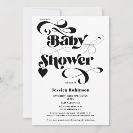 Convite Chá de fraldas negrito moderno do coração branco p