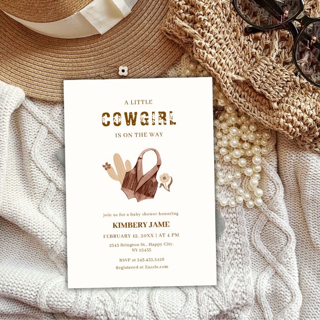 Convite Chá de fraldas Neutral Boho Western Cactus (Neutral Boho Western Cactus Cowgirl Baby Shower Invitation)