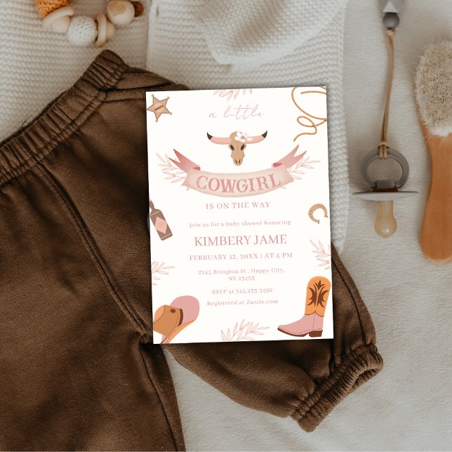 Convite Chá de fraldas Neutral de Boho Wild West Cowgirl (Neutral Pink Boho Wild West Cowgirl Baby Shower Invitation)