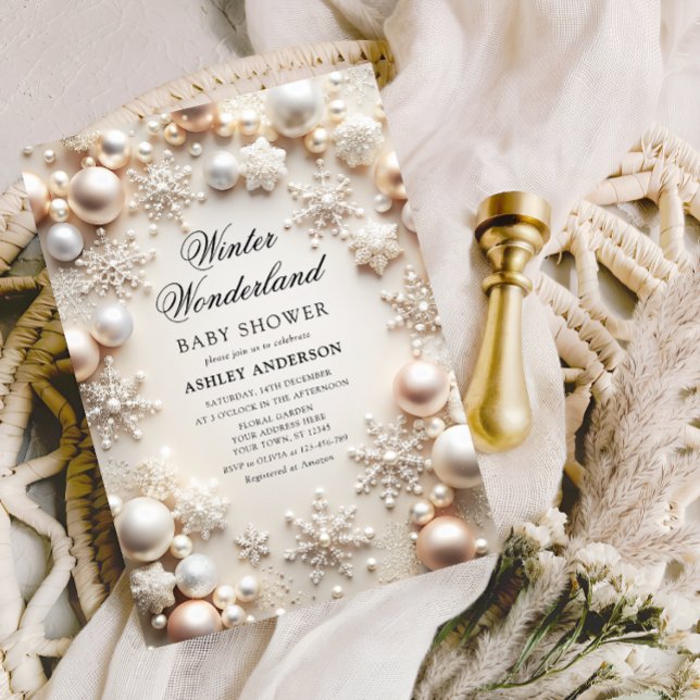 Convite Chá de fraldas Neutral Winter Wonderland (Criador carregado)